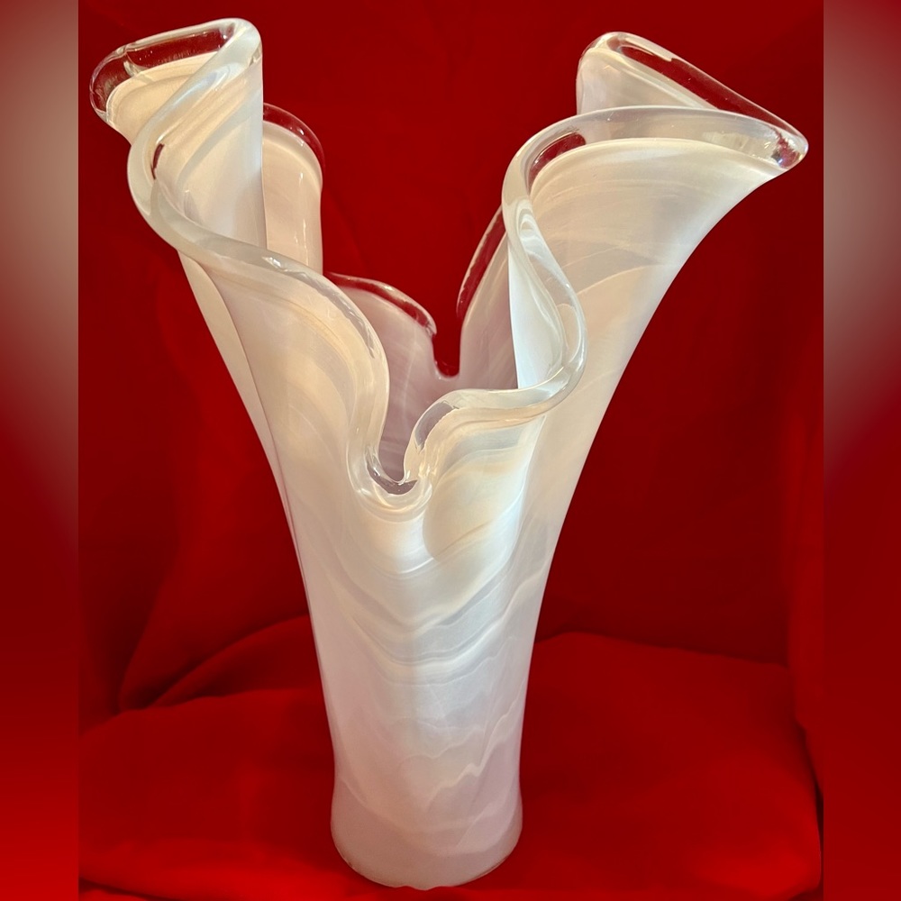 Large Italian Swirl & Swung Art  Glass Vase Label Murano